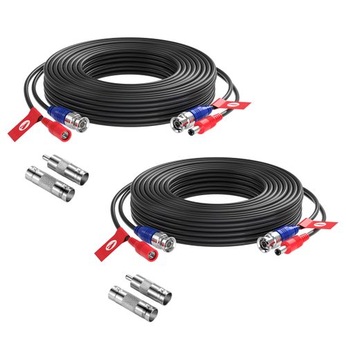 ZOSI 2 Pack 33ft (10 Meters) All-in-one Video Power Cable,BNC Extension Surveillance Camera Cables for CCTV Video Security DVR Systems (Included 2X BNC Connectors and 2X RCA Adapters)