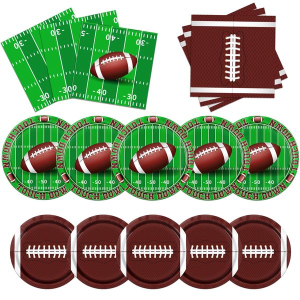 Football Party Decorations,100pcs Football Paper Plates and Napkins Tableware Includes Touchdown Plates and Football Napkins for Gameday Tailgate Party Football Themed Party Decorations,Serve 25