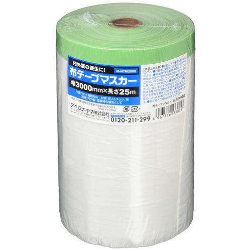 Iris Ohyama M-NTM3000 Pre-Taped Masking Film, Cloth Tape with Film, Protective Covering, 118.1 inches (3,000 mm) x 82 ft (25 m), Green