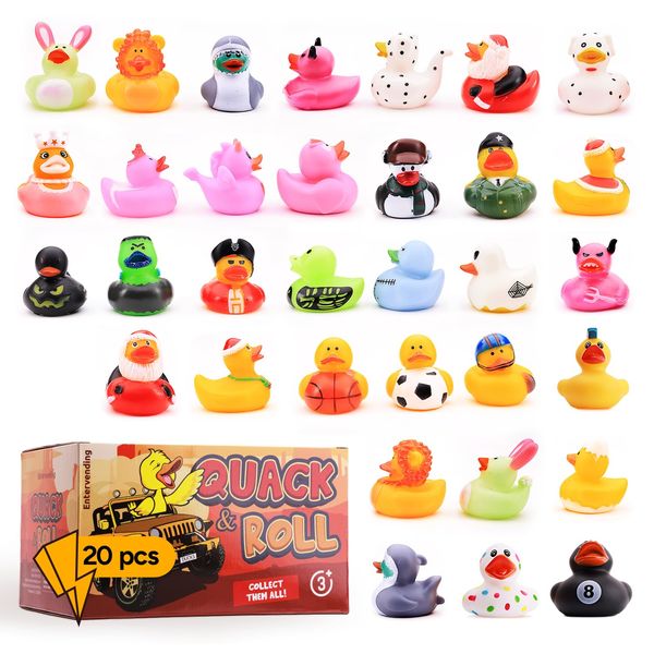 Assorted Rubber Ducks Jeep Ducks for Ducking 20pcs in Gift Box - 2" Rubber Ducks Bath Toys for Toddlers 1-3 Party Favors - Summer Beach Pool Toys Baby Shower Gifts Pinata Stuffers Prizes for Kids