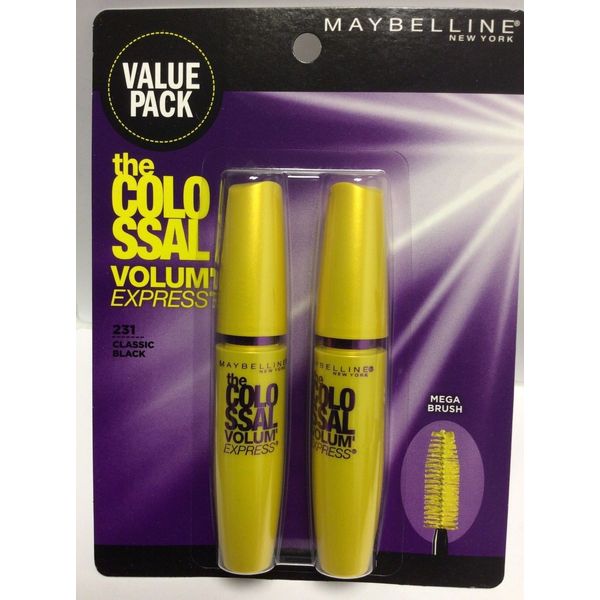 MAYBELLINE THE COLOSSAL MASCARA Classic Black 231 VALUE PACK WASHABLE MEGA BRUSH