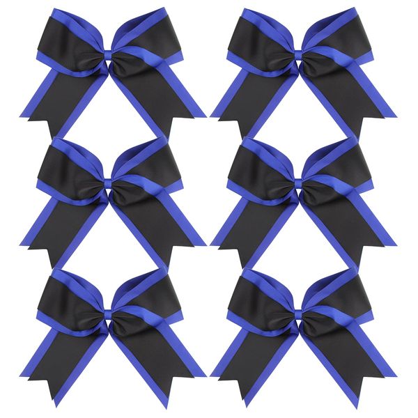 8 Inch 2 Colors Cheerleader Bows 2 Layers 6 Pcs Ponytail Holder Cheerleading Bows Hair Elastic Hair Tie (Royal blue/Black)