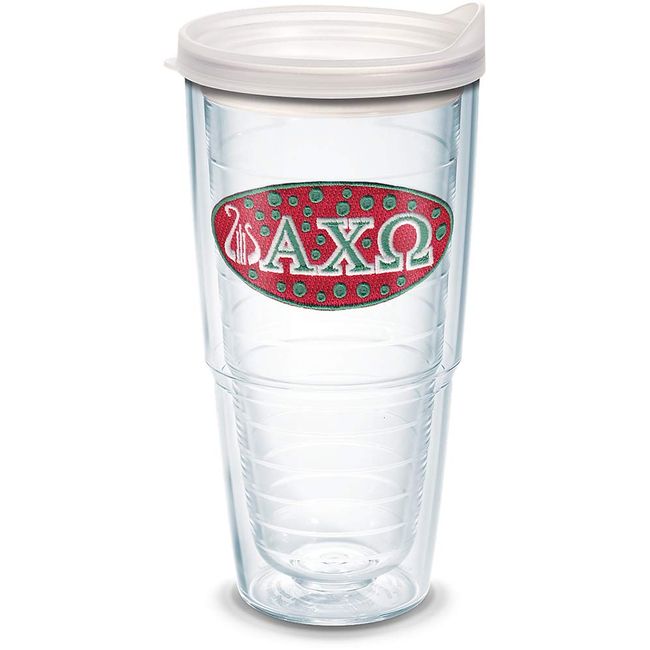 Tervis Fraternity - Alpha Chi Omega Tumbler with Emblem and Frosted Lid 24oz, Clear