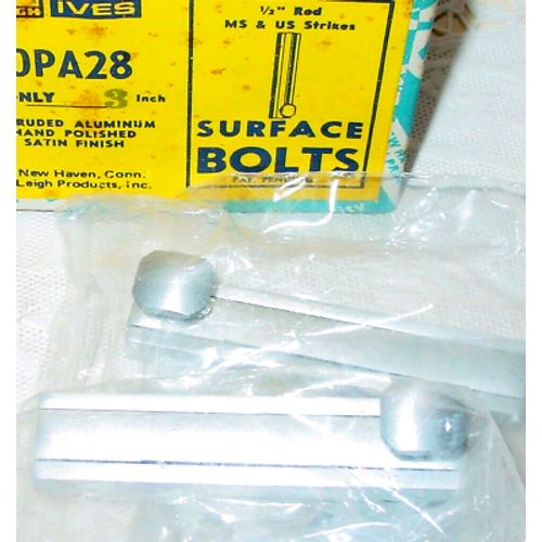 2 Vintage Slide Bolt Ives Hardware 40PA28 Extruded Aluminum Satin Finish USA NOS