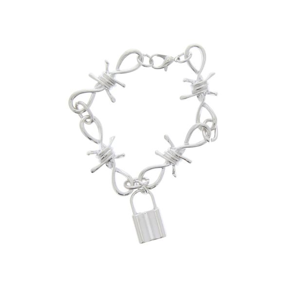Zac's Alter Ego Silver Barbwire Chain Bracelet with Padlock