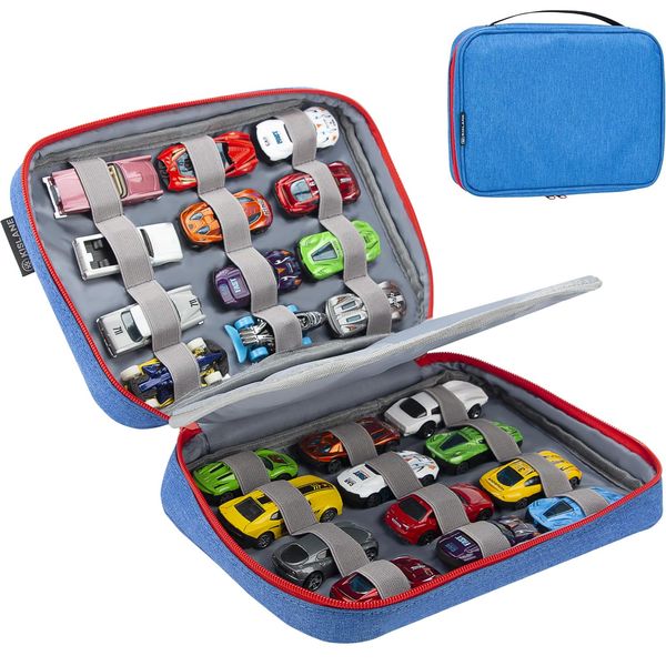 KISLANE 24 Toy Cars Storage for Toy Cars, Storage Case Compatible with 24 Toy Cars, Matchbox Cars, Mini Toys, Toy Cars Storage for Kids, Bag Only (Blue)