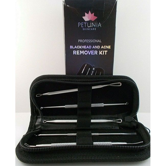 PETUNIA Skincare 5 Piece Professional Blackhead & Acne Remover Kit in Black Case