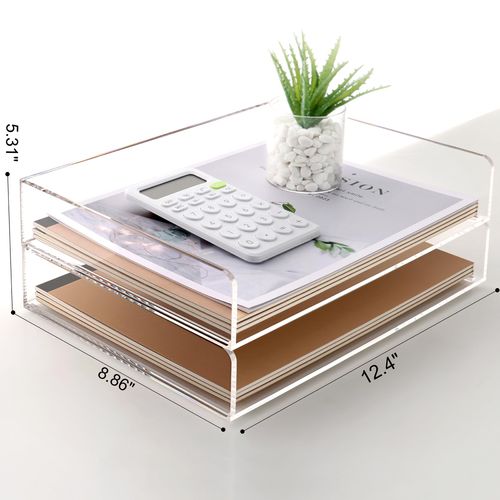 SANRUI Paper Organizer for Desk,Acrylic Stackable Letter Tray, Clear Paper Tray, Desk Tray Organizer Paper Sorter for Office,Home or School,2-Pack