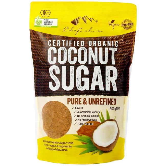 Chef's Choice Organic Coconut Sugar, 17.6 oz (500 g), Organic JAS BRC Kosher Organic Coconut Sugar (1 Bag)
