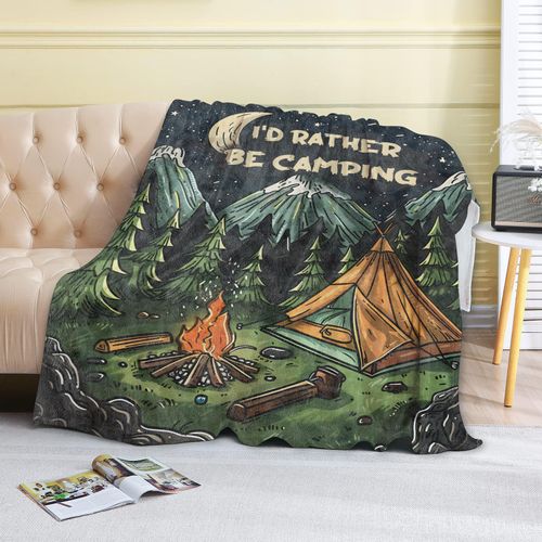 coedoaes Camping Fleece Blanket - 50x60in Nighttime Forest Campfire and Tent Throw Blankets,Soft Cozy Lightweight, Ideal for Living Room Home Rustic Decor and Kids Women Girls Spring Gifts