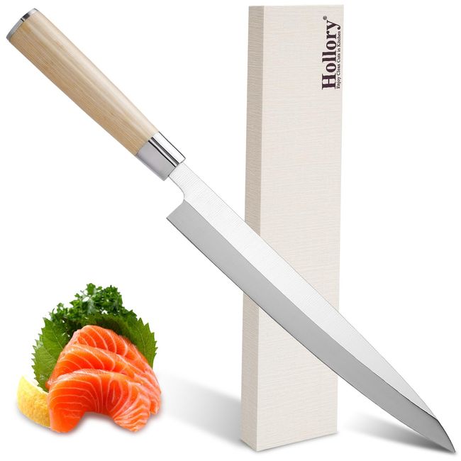 Hollory Sashimi Sushi Knife – 9.5 inch Japanese Yanagiba Slicing knife, Super Sharp Professional High Carbon Stainless Steel Single Bevel Fish Knife with Pakkawood Handle