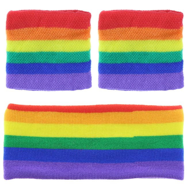 Zac's Alter Ego RAINBOW HEADBAND & WRISTBANDS SET - LGBT GAY PRIDE FESTIVAL REPRESENT