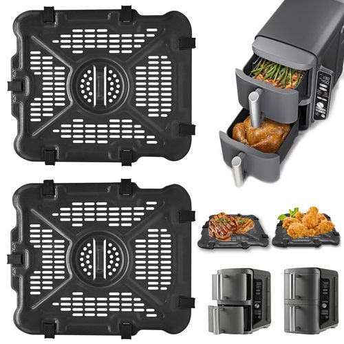 GWY Air Fryer Tray for Ninja SL401 Double Stack XL 2-Basket Air Fryer, 2 Packs Replacement Air Fryer Crisper Plate Grill Pan Grill Plate Accessories with Rubber Bumpers, Dishwasher Safe