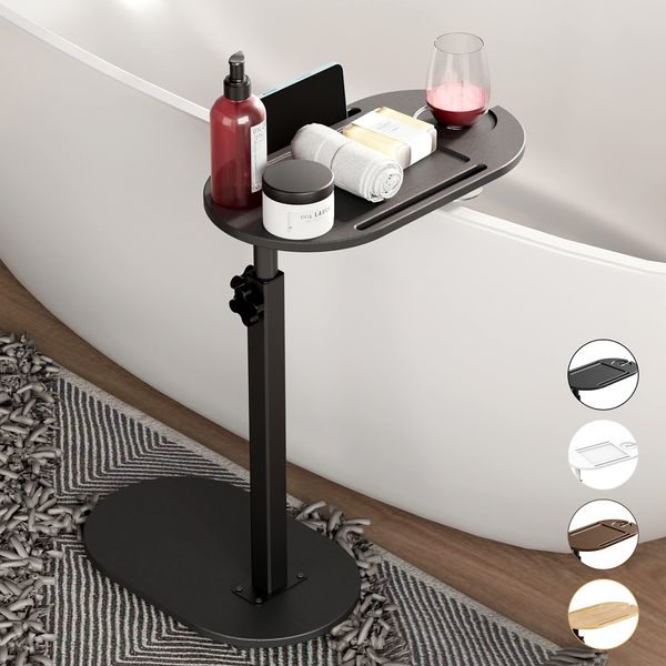 Yumkfoi Bamboo Bathtub Tray Table with Adjustable Height, Freestanding Bathtub Caddy for Tub Against Wall, Tub Organizer Suitable for Luxury Spa and House Warming Gift - Patent Protected (Black)