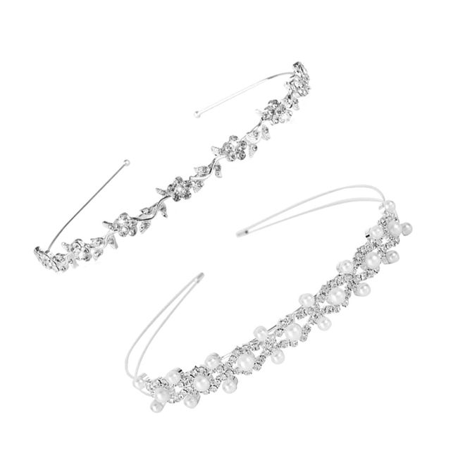 Csirnto 2 Stück Haarreif Braut Faux Perlen Strass Kopfband Braut Hochzeit Haarreif Hochzeit Haarband Silber Haarschmuck Braut Haarschmuck Haarreif Silber Haarschmuck Hochzeit Haarband Hochzeit