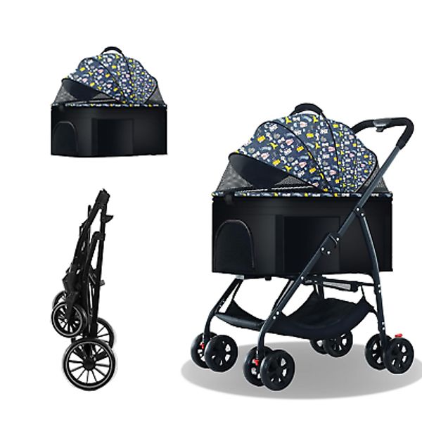 Pet Stroller 3 in 1 Folding Lightweight Dog Stroller with Detachable Carrier & S