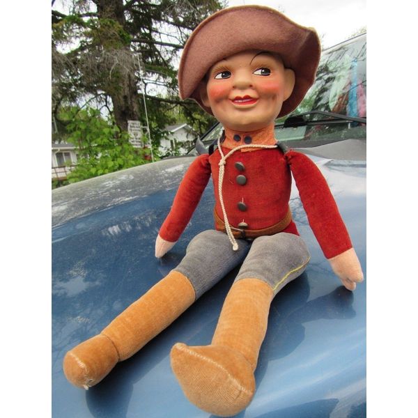 VINTAGE SOLDIER DOLL VELVET CLOTH BODY MILITARY UNIFORM COMPOSITE HEAD TOY PLUSH