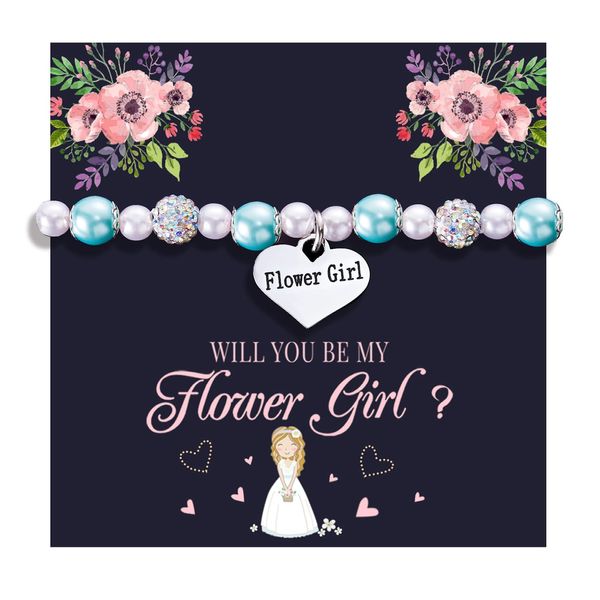 LParkin Flower Girl Bracelet Flower Girl Gifts from Bride Blue Pearl Bracelets Wedding Gift for Little Girls