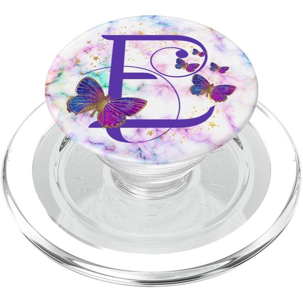 Purple Butterfly Letter E Initial Personalized Monogram PopSockets PopGrip for MagSafe