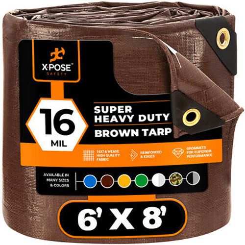 6' x 8' Super Heavy Duty 16 Mil Brown Poly Tarp Cover - Tent, Shelter