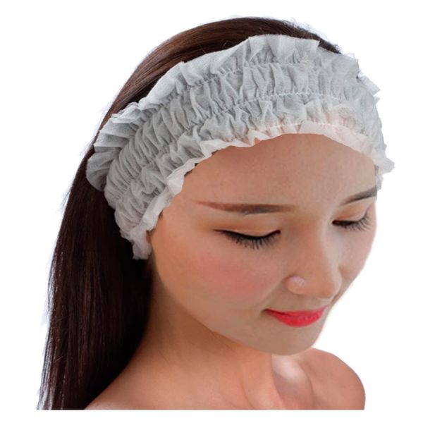 S.fields.inc Disposable Hair Band Hair Cap 100pc Hair Turban Headband Non-woven Fabric Face Wash Black White (White)