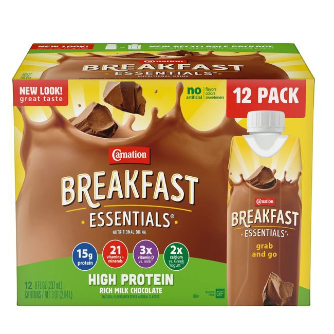 Carnation Breakfast Essentials Nutritional Drink, Rich Milk Chocolate 8 oz 12 ct