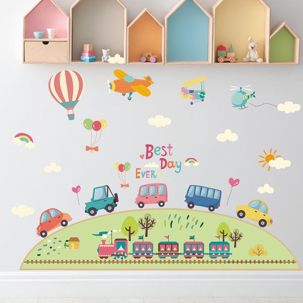 RoyoLam Cartoon Car Plane Train Helicopter Wall Stickers Nursery Preschool Wall Decals for Kid Baby Removable Peel and Stick Waterproof Wall Art Decor Decoration for Classroom Playing Room Living Room