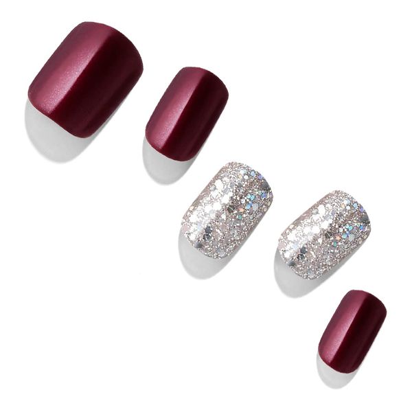 Dashing Diva Magic Press MJP202 Gel Nail Stickers, Artificial Nails, Color Gel, Design, For Hands, Color: Burgundy Sparkling, Shape: Square, Standard