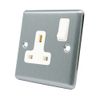 AET CSC1GSOCWH Satin Chrome Classical 1 Gang White Insert Plastic Rocker Switch-13 Amp Single Plug Socket