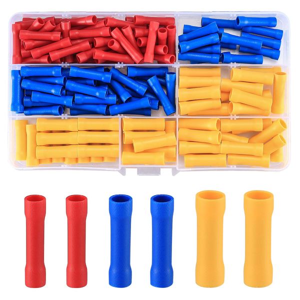 Vwoqiy 150 Pcs Electrical Terminals Crimp Connectors, Electrical Wire Butt Connectors, Insulated Electrical Cable Wire Crimp Set, Female & Male Crimp Connector - Blue/Red/Yellow