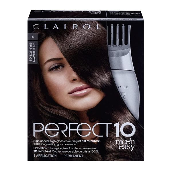 Clairol Nice'n Easy Perfect 10 Permanent Hair Dye, 4 Dark Brown Hair Color, Pack