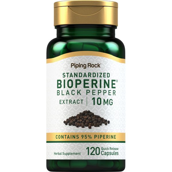 Bioperine Supplement 10mg | 120 Capsules | Black Pepper Extract | 95% Piperine | Gluten Free, Non-GMO | by Piping Rock