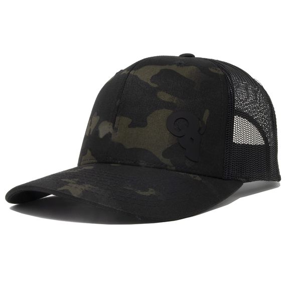 RAM ADVANTAGE Sportsman Trucker Hat | Silicone Logo Mesh Snapback Cap Premium Quality Durable Comfortable Fit (Black Camo)