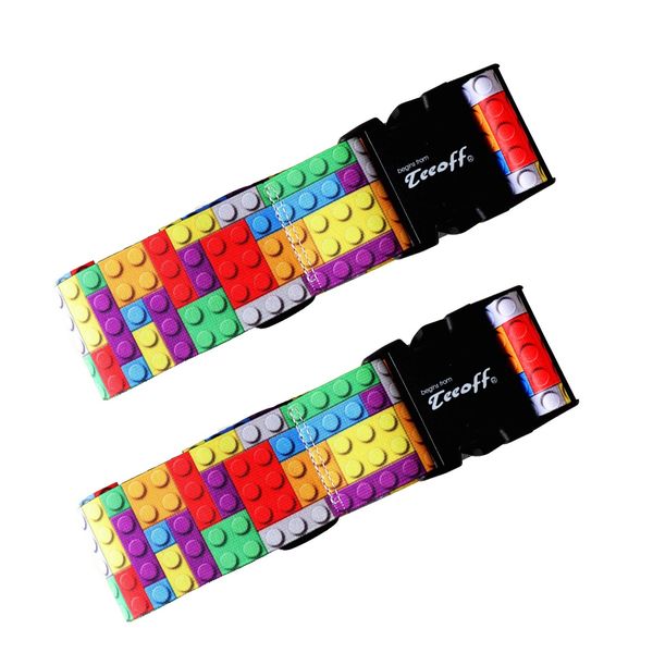 Teeoff 2 Pack Elastic Luggage Straps Suitcase Belts Travel Bag Accessories 2 Pack Elastic Luggage Strap Suitcase Belt Travel Bag Accessories Adjustable 220CM (Building Block)