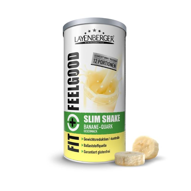 Layenberger Fit+Feelgood Slim Shake Powder, Mahlzeitersatz für 12 Portionen mit je 213 kcal (1x 396 g) - Banane-Quark