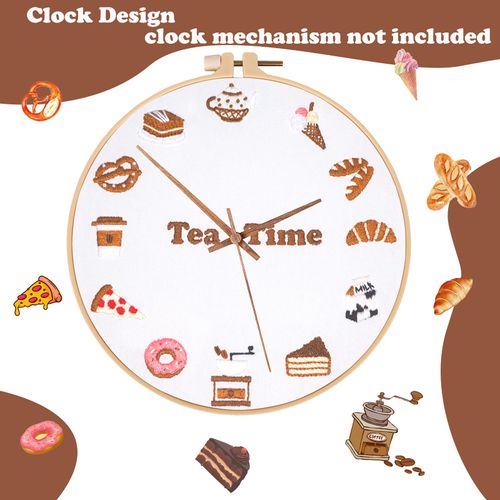Topapfo Clock Embroidery Kit with Beginner Tutorials, Stamped Embroidery Patterns with Hoops Thread Needles Threaders