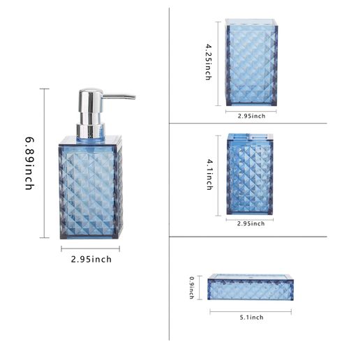 Liuonnam Bathroom Accessories Set 4-Piece Plastic Gift Set with Toothbrush Holder, Toothbrush Cup, Soap Dispenser, Soap Dish(Dark Blue)