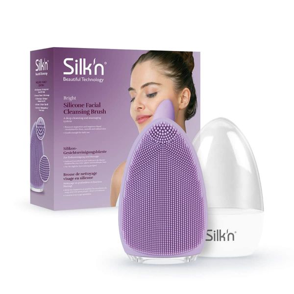 Silk'n Bright Silicone Facial Cleansing Brush, Deep Face Cleaning and Massaging System, Removes Dirt and Make-up Residue - Purple