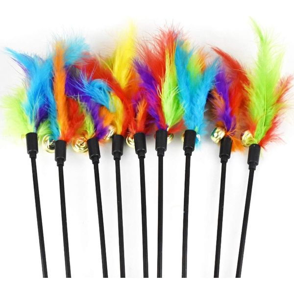 Haohaiblooms 2 Pack Interactive Cat Wand Toy with Colorful Feathers - Fun Pet Play Dispenser for Cats and Kittens, Colorful Animal Toys to Engage, Entertain, and Exercise Your Furry Friends