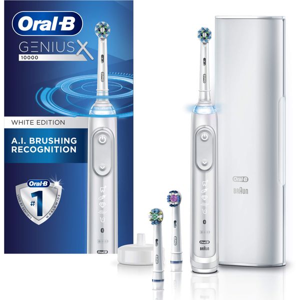 Oral-B GENIUS X Electric Toothbrush with 3 Oral-B Replacement Brush Heads and Toothbrush Case, White (Packaging May Vary)