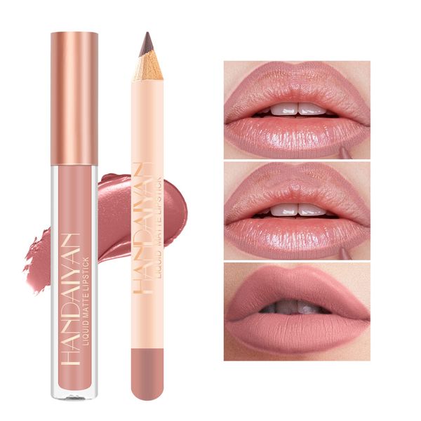 2pcs Matte Lipliner und Lippenstift Make-up-Set, Samt Flüssigkeit Lippenstift Matte Lip Gloss Set wasserdicht lang anhaltend, Sexy Red Lipstick für Frauen Tägliches Lippen Make-up Lip Stain-Set (01)