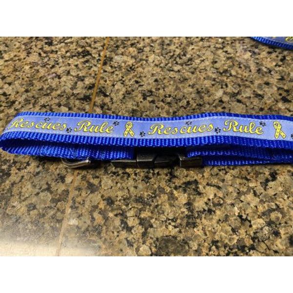 Rescue Rules BLUE Adjustable Dog Collar NEW Made in the USA  Adjusts up to 27"