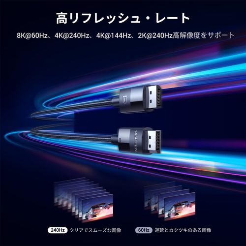 UGREEN Gaming 8K Displayport Cable, DP1.4 Standard [VESA Certified] Displayport Cable, HDR Compatible, 8K@60HZ/4K@144Hz/2K@240Hz, 32.4Gbps, High Speed DP Cable, Nylon Braid, PC, TV, PS4, PS3,