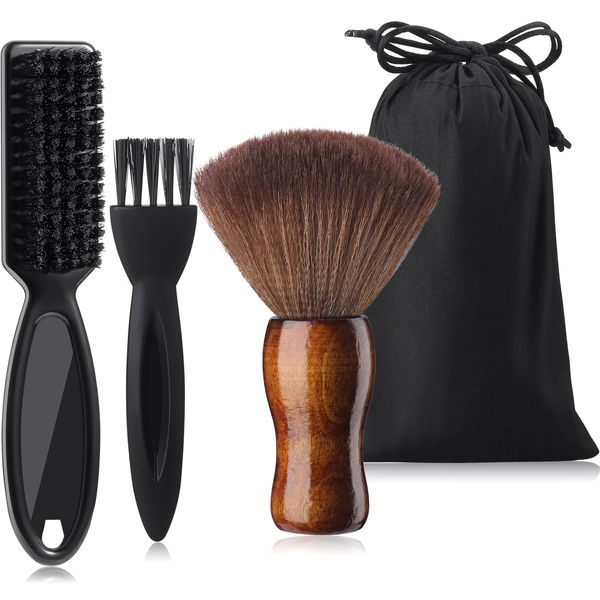 Patelai 3 Pieces Barber Neck Duster Brush Barber Brush Clipper Brush Blade Hair Brush Soft Nylon Trimmer Shaver Razor Cleaning Brush with Storage Bag for Hair Styling(Black)