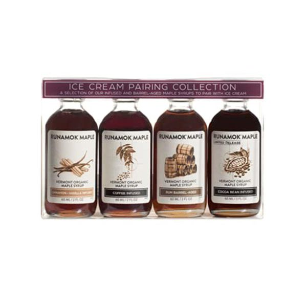 Runamok Organic Vermont Maple Syrup Sampler | Ice Cream Pairing Collection | 2 oz (4 count) | 60mL | Barrel-aged & Infused Organic Maple Syrup Varieties