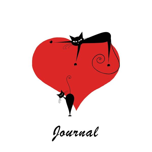 Journal: Black Cats on Heart 6x9 - GRAPH JOURNAL - Journal with graph paper pages, square grid pattern