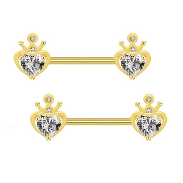 Gojewen 2er Brustwarzenpiercing Nippel Ring Barbell 14mm Chirurgenstahl Gold Brustpiercing Herz Piercing Brustwarze Schmuck Damen Frau
