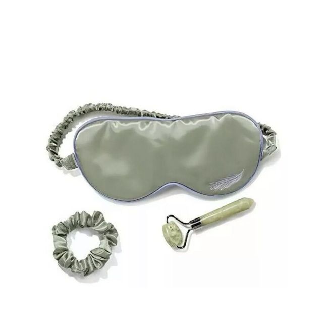 Bloomingdale's Spa Kit Sleep Mask, Jade Face Roller Ball, Scrunchie Jade Set NEW