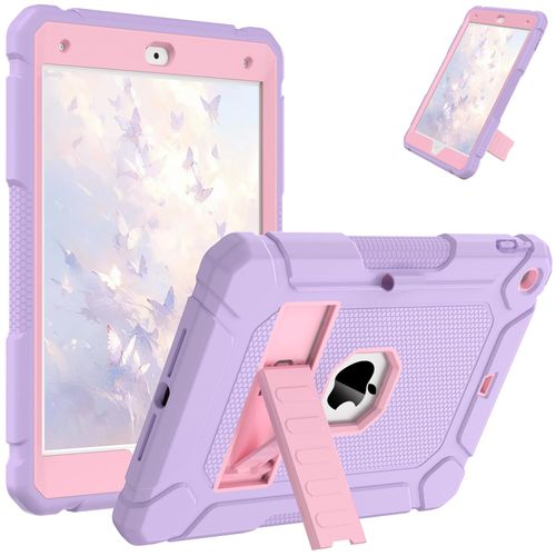AVAWO Case for iPad 9th/8th/7th Generation(10.2 inch, 2021/2020/2019), Heavy Duty Military Grade Shockproof Protective Cover with Built-in Stand/Pencil Holder for i Pad 9/8/7 Gen, Light Purple+ Pink