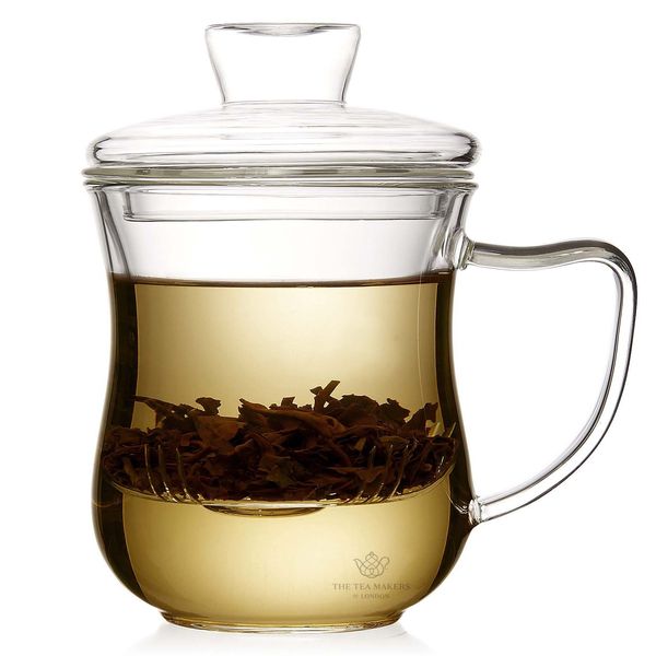 The Tea Makers of London Glass Cup with Glass Strainer and Lid for Loose Leaf Teas - 300ml